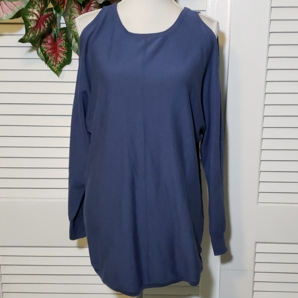 HANNAH Cold Shoulder Tunic Sweater Cornflower Blue